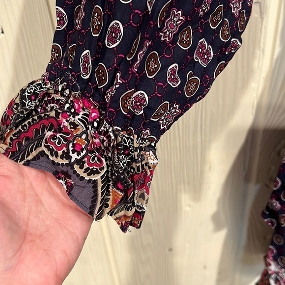 Nwt Umgee Wine Multiprint Surplice Long Sleeve Tiered Short Dress, Size M - Picture 4 of 12